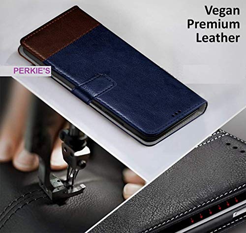 Image of Perkie Handmade Zorro Series Faux Leather Wallet Flip Case Kick Stand Magnetic Closure Flip Cover for Motorola Moto G54 5G (Blue with Brown)