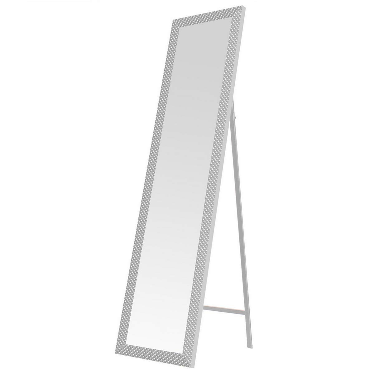 LOLAhome Espejo de Pie, Color Blanco con Textura, de Cuerpo Entero, Marco de Plástico, Forma Rectangular de 37x157 cm, para Dormitorio, salón, Cuarto de baño, Pasillo…