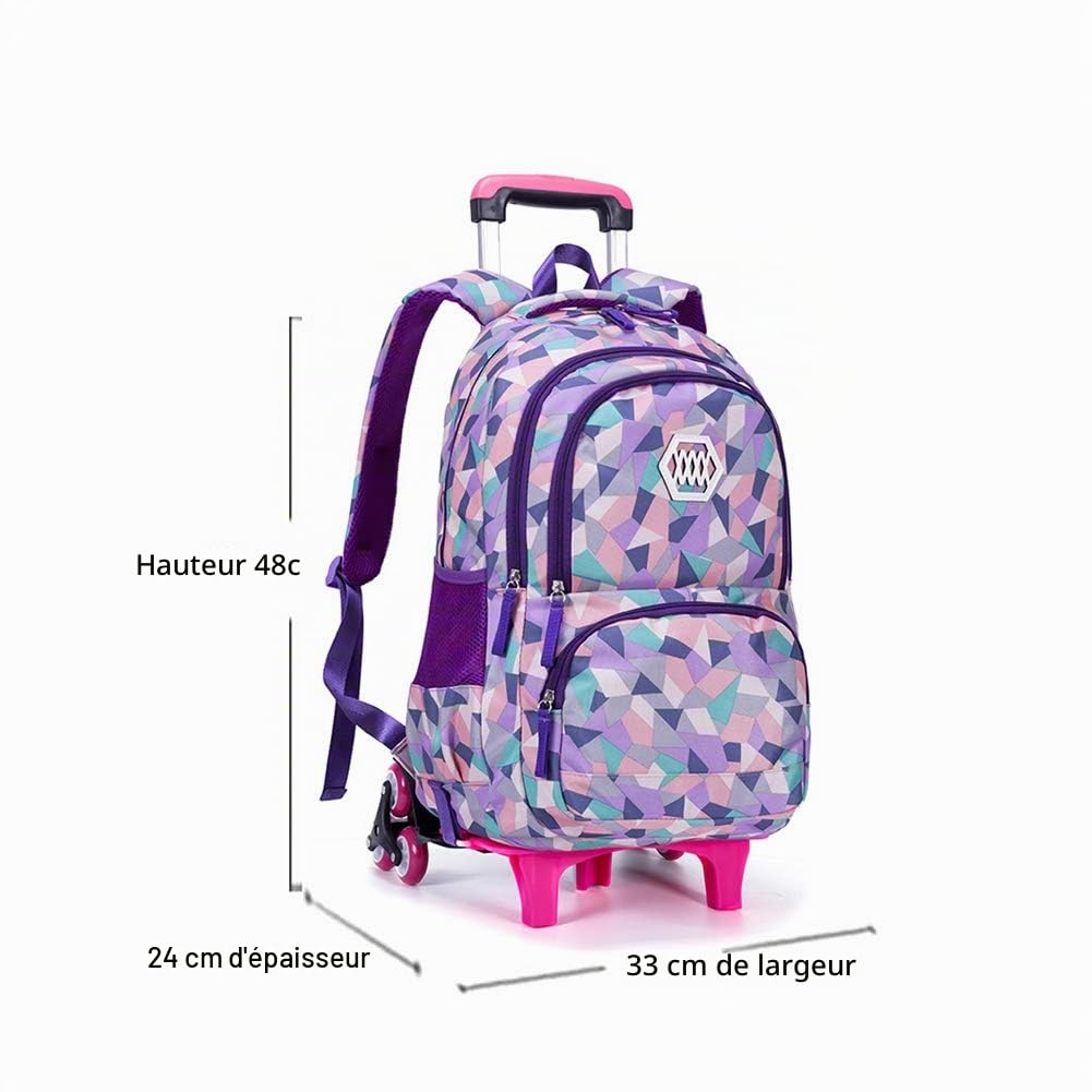Garçons Filles Sac à Dos de Chariot avec 6 roulettes, Enfant Sac d'école Roulant École Primaire Livre Bagage Etudiant Imperméable pour Voyage Étude