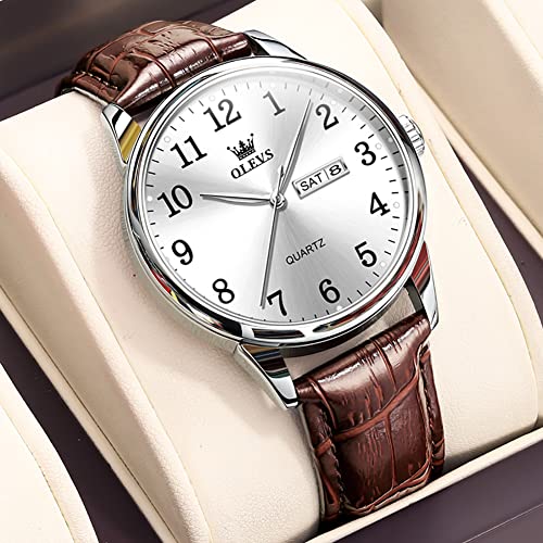 Image of OLEVS Watch Men Mens Watches Watches for Men Leather Band Classic Brown Leather Watch Men, Analog Watch Men, Black Mens Leather Watch, Dress Waterproof Large Face Mens Watch,Relojes para Hombres Watch