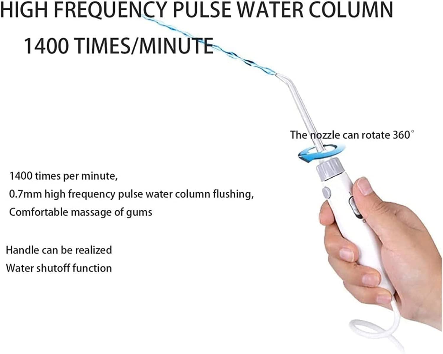 Irrigatore Orale Portatile con Filo interdentale, irrigatore Dentale Orale a Tempo Intelligente, pulitore for Denti Elettrico con ugello Rotante a 360° e 6 Punte a Getto, for casa, Viaggi