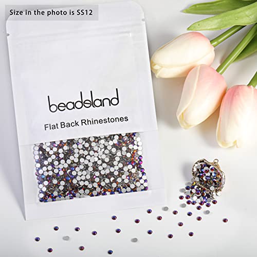 Image of Beadsland Flat Back Crystal Rhinestones,Blue Volcano, SS12, 1440pcs | Round Glass Gems, 3.0-3.2mm, for Nail Art Craft, Glue Fix