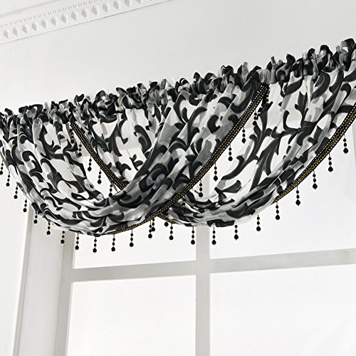 Napearl Black Waterfall Valance For Windows-Organza Sheer Bathroom Window Curtain Valance, Beaded Swag Valance For Small Windows, Kitchen ( 1 Valance, 57 X 37 Inch ) #TOP1