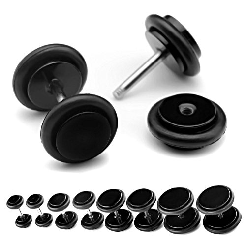 PiercingJ 8pcs Acrylic Barbell Stud Earring with O-ring Fake Illusion Plug Gauge Kit 6G-00G Look
