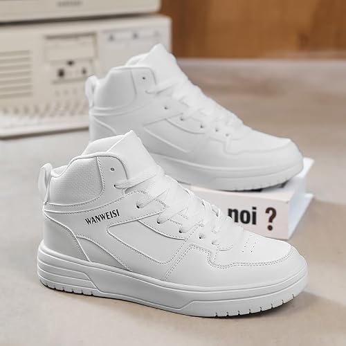 WANWEISI. Men's High Top Sneakers, Black and White Casual Skate Shoes, Lace-Up Comfortable Walking Sneakers for Men, Street Style Fashion Footwear for Daily Wear, School and Casual Outings — view 3