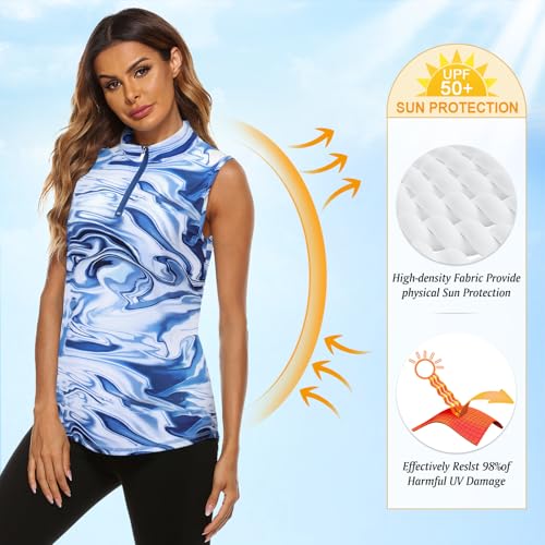 Image of Koscacy Women's Sleeveless Golf Tennis Polo Shirts Zip Up Dry Fit Workout Tank Tops Athletic Shirt