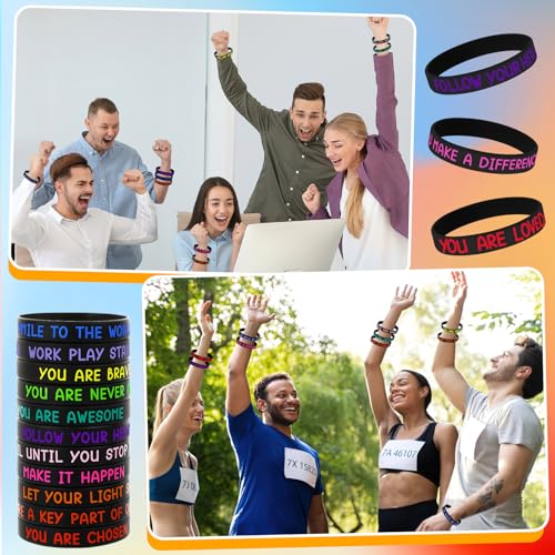 Image of JUNEBRUSHS 64pcs Motivational Silicone Bracelets Bulk Black Colored