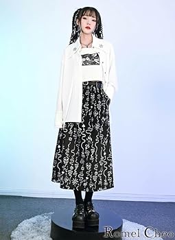 Amazon.co.jp: [RomelCheo] ドクロ モノクロイラスト スカート