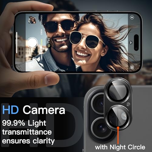Image of JETech Camera Lens Protector for iPhone 17 6.3-Inch, Full Coverage 9H Tempered Glass Ring Cover, Matte Metal Plate, Case Friendly, 1-Pack (Black)
