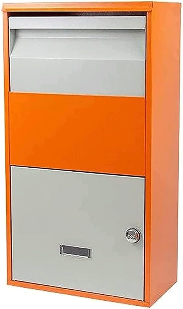 Outdoor Mailbox with Lock,Secured Parcel Drop Box with Combination Lock Outside,Large Freestanding Mailbox Lockable Package Delivery Box (Color : Gray) (Orange)