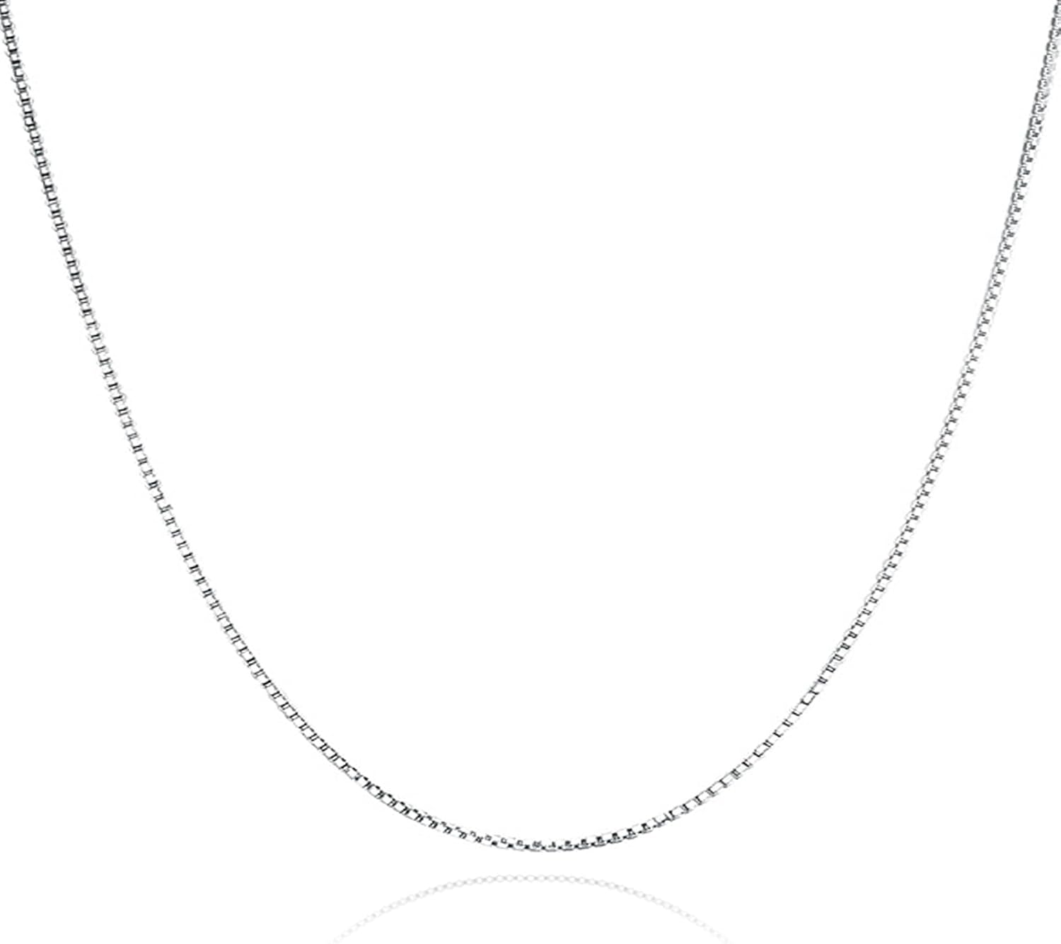 925 Sterling Silver 0.8MM Italian Box Chain - 16" - 24" Thin & Strong Necklace for Women