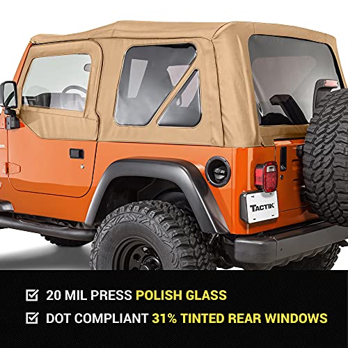 Image of TACTIK Fabric Only Replacement Soft Top - Fits Jeep Wrangler TJ 1997-2006 - Custom-Fit Fabric Roof with Removable Side and Back Window Jeep TJ Soft Top Jeep TJ Top Cover (With Door Skins, Spice Denim)