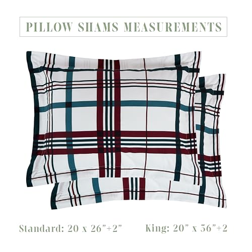 Image of Elegant Comfort 8-Piece Lodge Plaid Reversible Comforter Set - All Season Bed in a Bag, 4-Piece Sheet Set Featuring Smart Pockets, Matching Shams and Decorative Pillow, King /California King, Burgundy