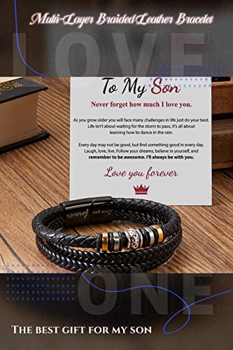 Pulsera de cuero para hombre GAUEIOUR negra miniatura 3