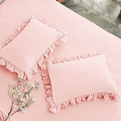 Bonlino Bedding Bedspread Set Bed Queen - Farmhouse Bedspread Coverlet Bed Spreads Quilt Chic Vintage Bedding Ruffle Skirt Bedspread Bedroom Rustic Lightweight With 2 Pillow Shams (Queen Blush Pink) #TOP1