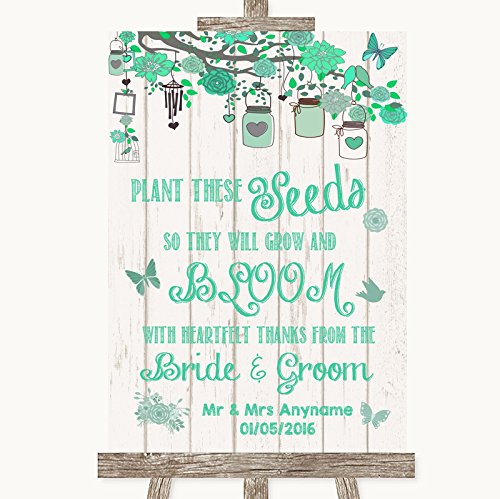 Green Rustic Wood Plant Seeds Favours Personalized Wedding Sign