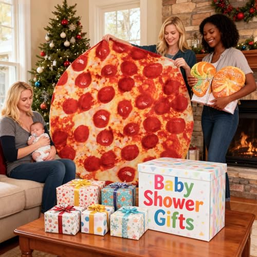 Image of Pepperoni Pizza Blanket Baby Stuff Shower White Elephant Gifts for Kids Throw Blankets Wrap Swaddle Toddler Boy Girl Party Novelty Gag Pets Soft Fleece 40in
