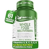 Herbtonics Whole Food Multivitamin for Men & Women – Vegan Multivitamin with Real Fruits & Veggies, Probiotics, CoQ10, Turmeric & More – 60 Capsules