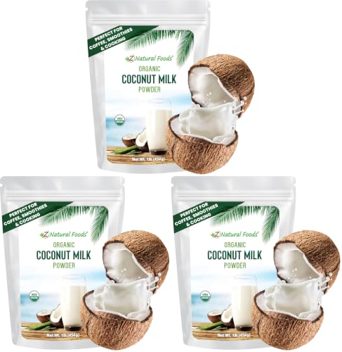Image of Z Natural Foods Organic Coconut Milk Powder - All-Natural Vegan Dairy-Free Alternative with MCTs - Unsweetened Coconut Creamer for Coffee & Smoothies - Gluten-Free, Non-GMO, 1 lb (Pack of 3)