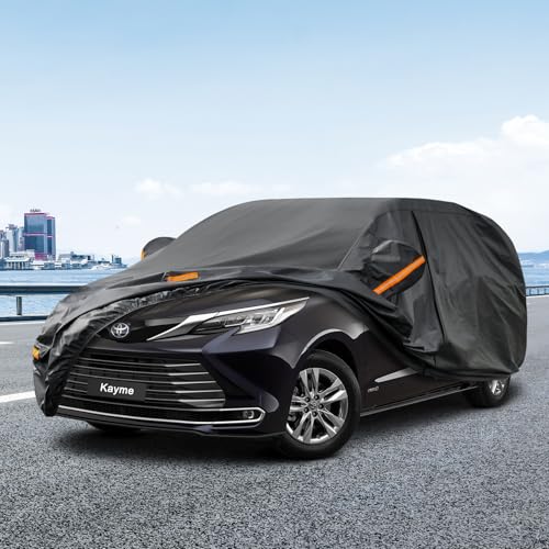 Image of Kayme 7 Layers Car Cover Custom Fit for Toyota Sienna Minivan (1997-2025) Waterproof All Weather for Automobiles, Outdoor Full Cover Rain Sun UV Protection.Black