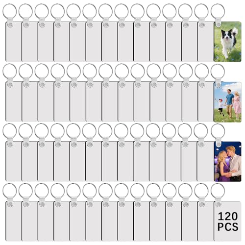 LaiHiulaan 360Pcs Sublimation Keychain Blanks Rectangle Bulk Products Double Sides 120 MDF Sublimation Key chains Blank with 240 Rings and Clips Heat Transfer for Craft