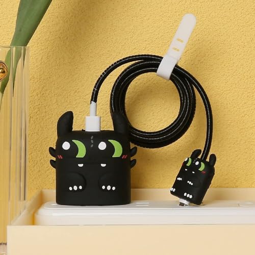 Image of Cartoon 3D Design Protective Case Compatible with Apple 18W - 20W USB-C Power Adapter Charger, Protective Cover for iPhone 18W & 20W Power Adapter Charger with Wire Saver. (Toothless)