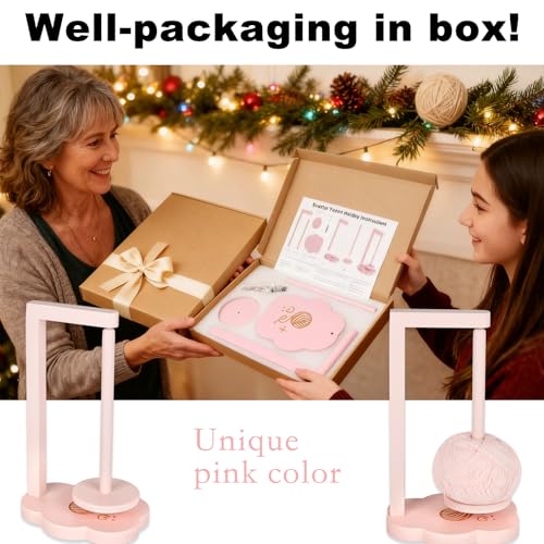 Svartur Yarn Holder for Crocheting and Knitting, Wooden Yarn Spinner for Yarn Ball with Magnetic Rotating, Knitting Accessories in Pink