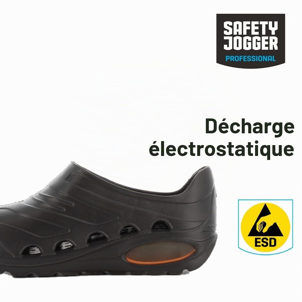 Oxypas Safety Jogger Sabot Léger Hommes et Femmes 39/40 EU - OXYVA - Sabots Antidérapants, Antibactériens, Antistatiques et Antifongiques, Chaussures de Sécurité, Noir