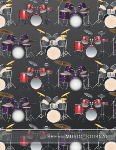Blank Sheet Music Journal : A Drum Kit inspired sheet music manuscript notebook to record and compose musical notes and songs: 108 Page, White Paper, 12 Stave , 8.5" x 11"