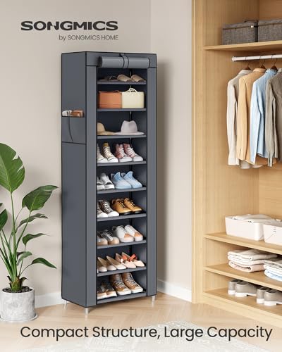 Image of SONGMICS 10-Tier Shoe Rack, Shoe Storage Cabinet with Dustproof Cover, Free-Standing Storage Organizer for Closet, Entryway, Hold 20 Pairs of Shoes, for Sneakers, High Heels, Gray URXJ034GN02