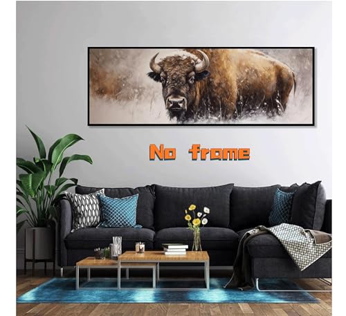 Yoxordq Large Bison Wall Art Winter Prairie Buffalo Picture Poster Print Living Room Bedroom Office Canvas Wall Decor 16X47Inch-Unframed thumb #1