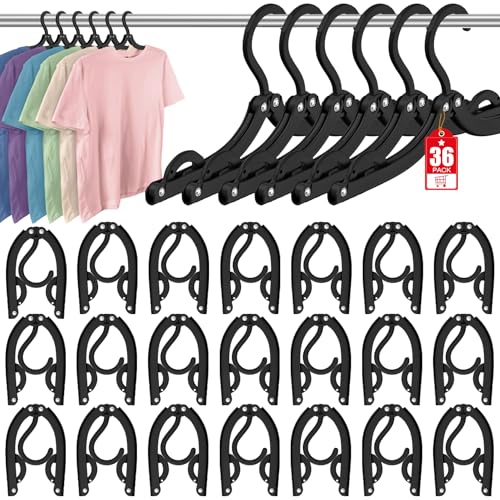 36 Pcs Travel Hangers Portable Foldable Travel Hanger Organizer, Plastic Cruise Ship Essentials 2026 Clothes Folding Hangers for Camping Flying RV Europe Vacation Essentials Suitcase, Night Black