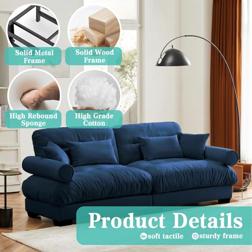 Image of SoarFlash Modern Living Room Velvet Recliner Sofa, Loveseat Sofa for Apartment, Storage Sofa with Solid Wood Frame (93.7inch, Blue)