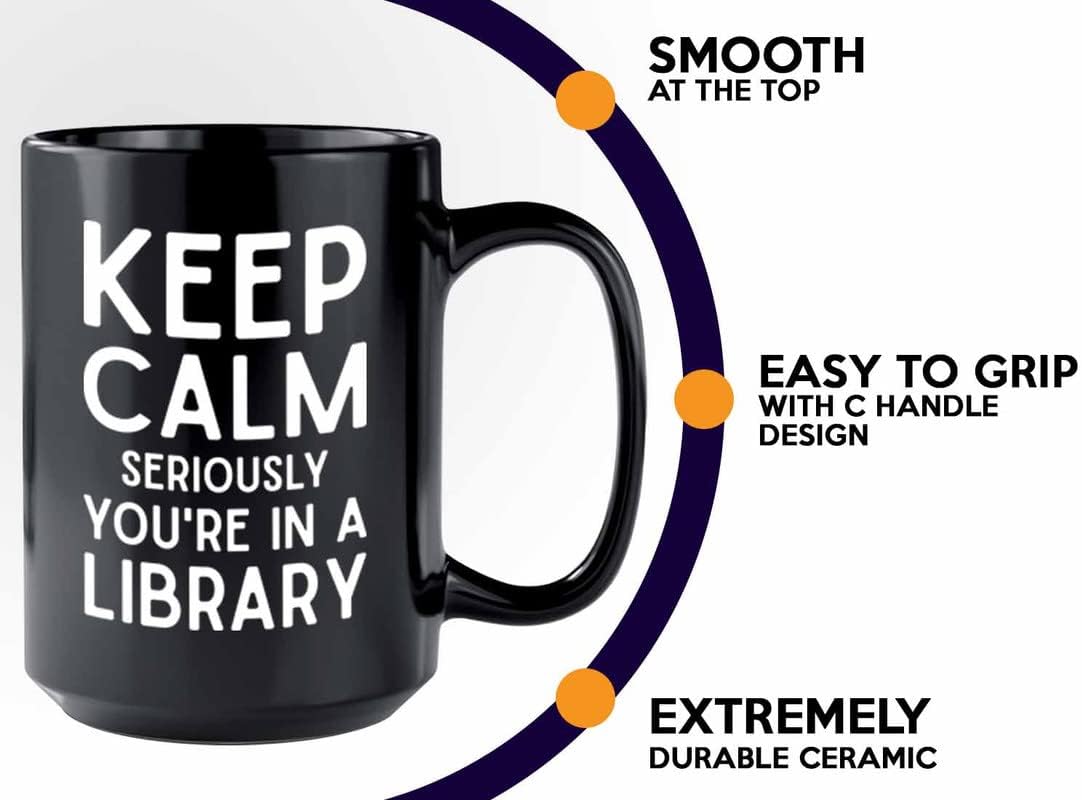 Bubble Hugs Librarian Coffee Mug 15oz Black - Keep Calm Library - Librarian Appreciation Retirement Bookish Writer Reader Book Lover Bookworm