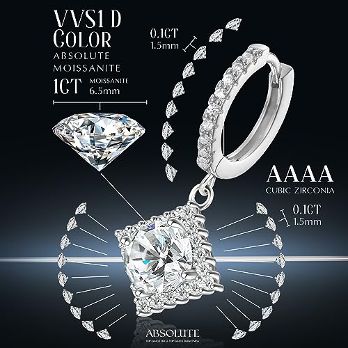 ABSOLUTE 2 Carat Moissanite Hoop Earrings for Women, 2Ct Moissanite Dangle Earrings Jewelry Gifts with Certificate S925 Sterling Silver Mother's Day Earrings for Mom Mother Daughter — view 3