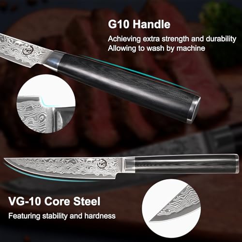 Steak knives Set of 4, Super-Sharp 5 Inch Damascus Steak Knife Set, Japanese VG10 Core Steel - Non-Serrated Steak Knives with Case - Image 4