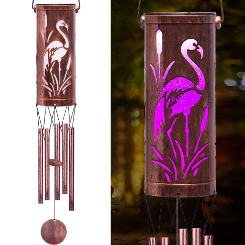 Fsvgyy Wind Chimes, Solar Wind Chimes Hanging Lights Outdoor Metal Wind Chimes Memorial Wind Chime For Garden/Patio Decor Gifts For Women, Gifts For Grandma, Gifts For Mom (30" Metal Chimes/Flamingo) #TOP20