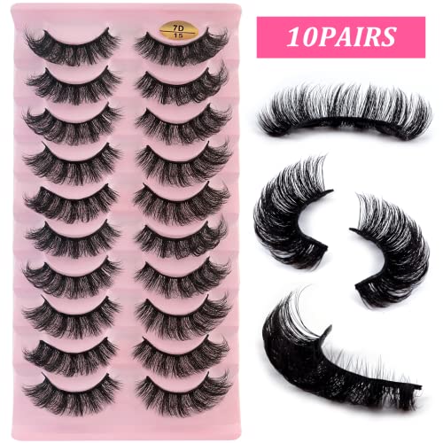 False Eyelashes Russian Strip Lashes 10 works Reusable Natural Look 7D Faux Mink Lashes Fluffy Volume Wispy Fake Eyelashes Handmade Thick Soft Long Dramatic Eyelashes for Makeup (7D15) - Image 3