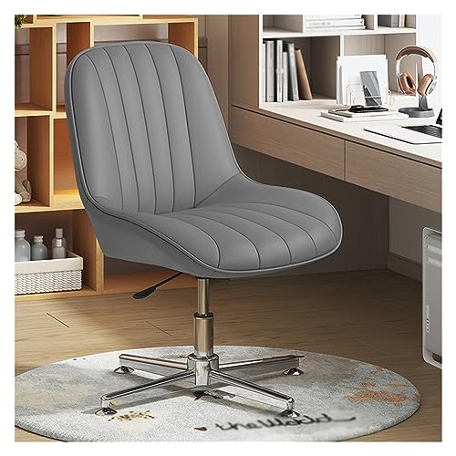 WIGSELBL Silla de escritorio de oficina sin brazos, sin ruedas, silla de tocador giratoria moderna acolchada de piel sintética, respaldo medio, ergonómico, ajustable, asiento ancho, silla de trabajo