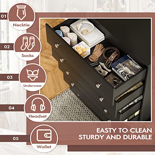 Yeshomy Modern Dresser With 5 Drawers, Wide Chest Storage Tower And Clothes Organizer Unit For Bedroom, Living Room, Hallway, Dormitory, Black #TOP5