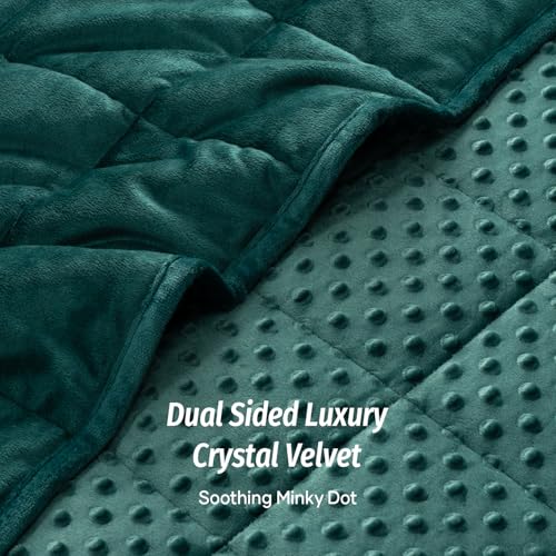 Image of Wemore Minky Dot Weighted Blanket for Adults Queen Size 15 lb, Soft Heavy Blanket for Stress Relief and Sleep Promotion, Breathable Blanket for All-Season with Glass Beads, Dark Green 60 x 80 inches