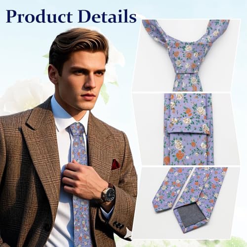 Image of Floral Ties Skinny Tie for Men, Cotton Mens Neckties for Weddings | 2.56'', floral, slim, soft and comfortable, men's neckties for casual, business, party, daily, dating