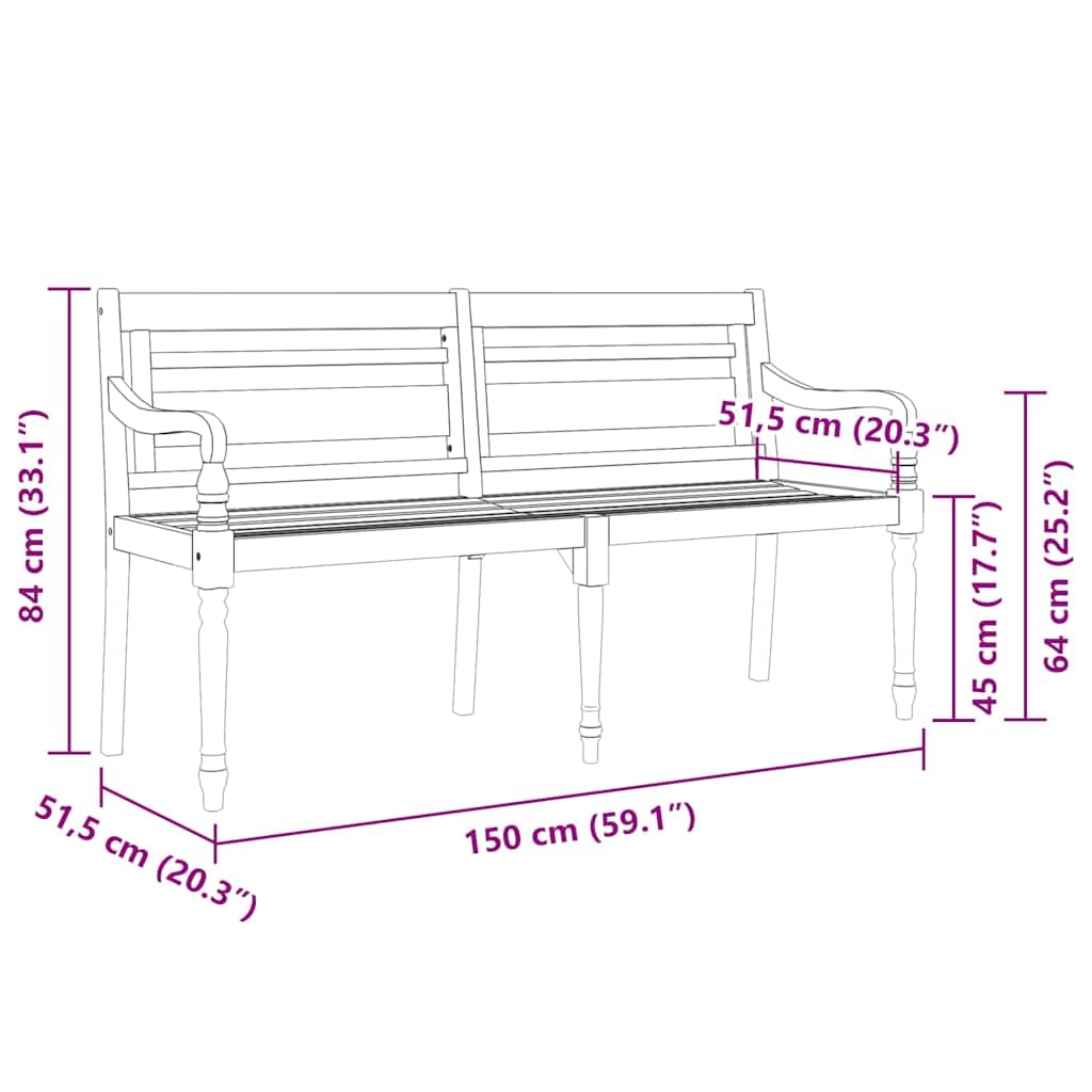 Fengshui Batavia ławka z beżową poduszką 150 cm lite drewno tekowe