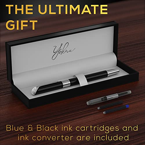 Yokra Fountain Pen Set With Ink And Converter - Caligraphy Pens For Writing, Medium Nib, 6 Ink Cartridges (3 Black Ink,3 Blue Ink), Best Pens For Smooth Writing Journaling Stunning Luxury Pen Gift Set #TOP3