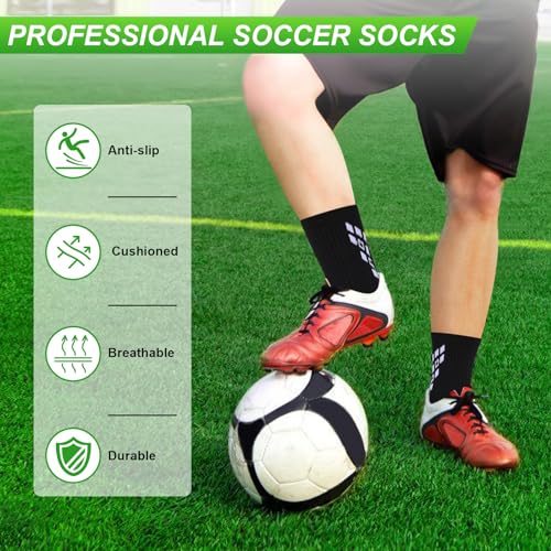 Image of Anti-slip Grip Soccer Football Sports Socks Men Women Cushioned Cotton Crew Socks Yoga 6-8.5 1black+3blackgray M 4 Pair