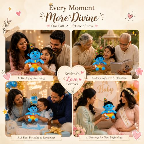 Image of AVSHUB Baby Krishna Plush Toy Cute Bal Gopal Soft Doll with Makhan Pot for Soft Plush Toy, Best Birthday Gift for Infants, Toddlers & Kids (Medium - 28 Cm, Without Music)