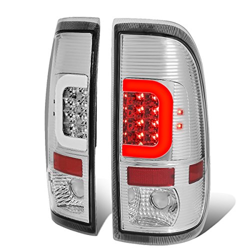 Auto Dynasty Rear Tail Lights Compatible with 1997-2007 Ford F-150 Heritage F-250 F-350 F-450 F-550 Super Duty 3D LED Brake Lamps w/C-Style Light Bar Chrome Housing Clear Lens