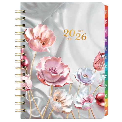 2026 Planner - Planner 2026 with Tabs, Jan. 2026 - Dec. 2026, 2026 Planner Weekly and Monthly, 2026 Calendar Planner, Weekly and Monthly Planner, 6.3' x 8.4', Back Pocket + Thick Paper - Pink Flower