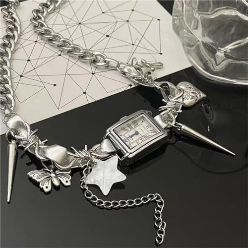 Personality Wind Watch Necklace Neck Chain Spicy Women Design Niche Star Rivets Retro Punk Choker.3