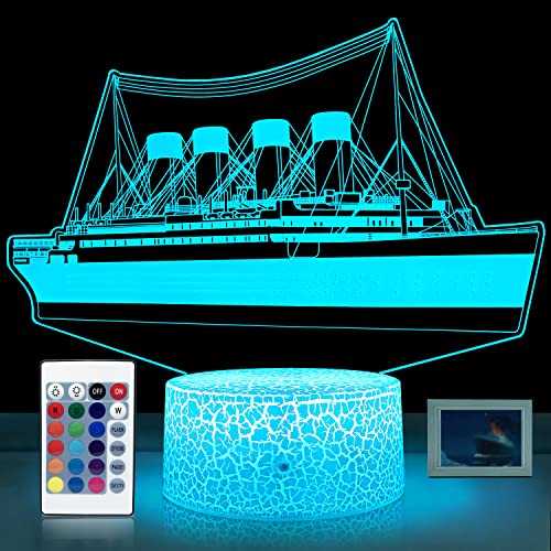 YAOMYLT Titanic - Luz nocturna para niños, luces LED para dormitorio con control remoto y táctil, 16 colores cambiantes, decoración de mesita de noche, lámpara modelo de barco como ideas de regalo
